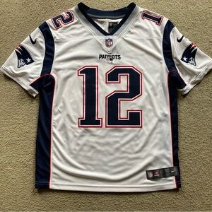 New England Patriots Tom Brady #12 Nike On Field Away White Jersey, Sz L